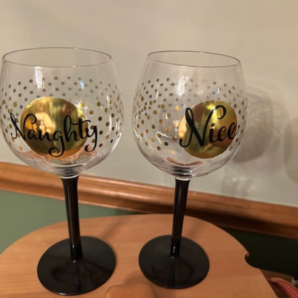 Naughty and Nice Bowl Wine Glass Set, new